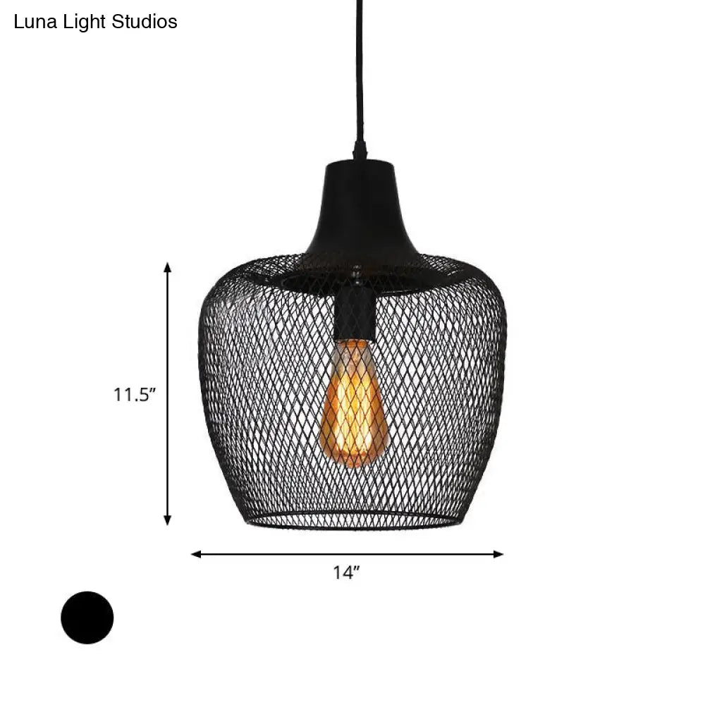 Industrial Mesh Metal Pendant Light In Black For Dining Room