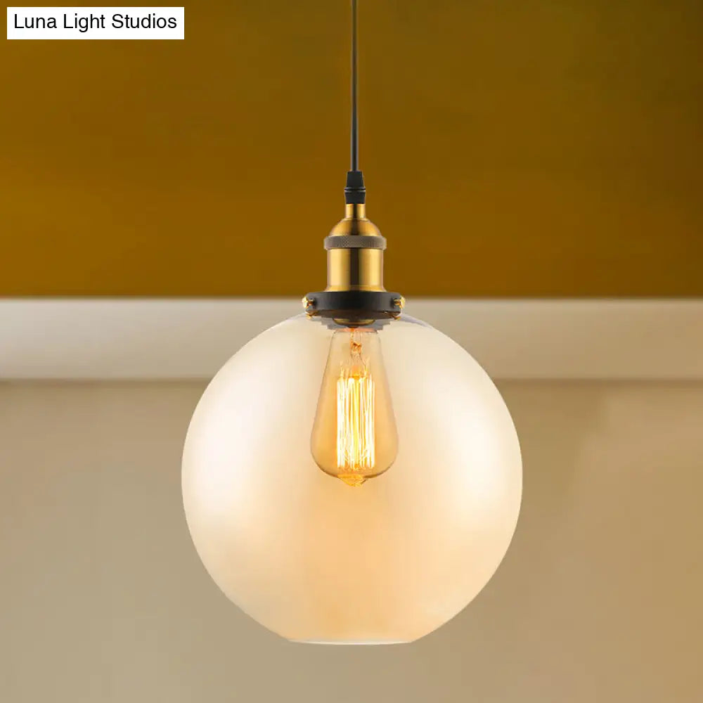 Industrial Single Light Globe Pendant - Clear Glass Hanging Lamp In Grey/Brown (8’/10’/12’