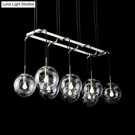 Industrial Smoke Glass Island Lighting 6/8/10-Light Nickel/Bronze Led Pendant Fixture 8 / Nickel