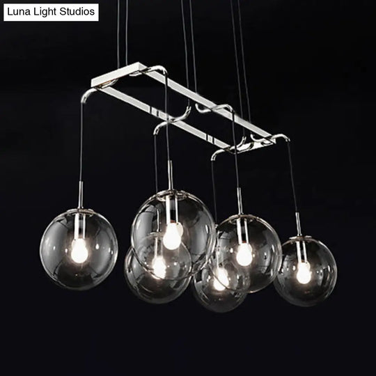 Industrial Smoke Glass Island Lighting 6/8/10-Light Nickel/Bronze Led Pendant Fixture 6 / Nickel