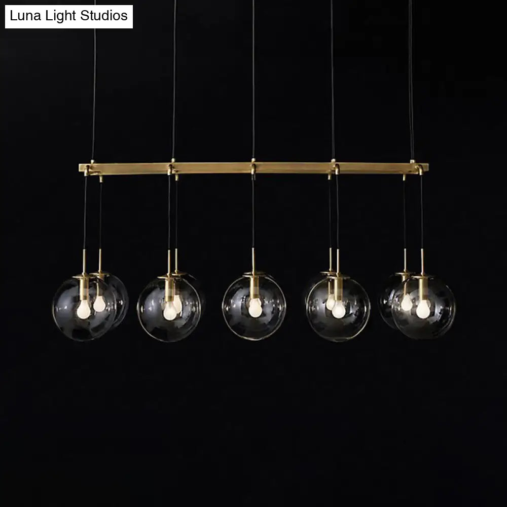 Industrial Smoke Glass Island Lighting 6/8/10-Light Nickel/Bronze Led Pendant Fixture 10 / Bronze