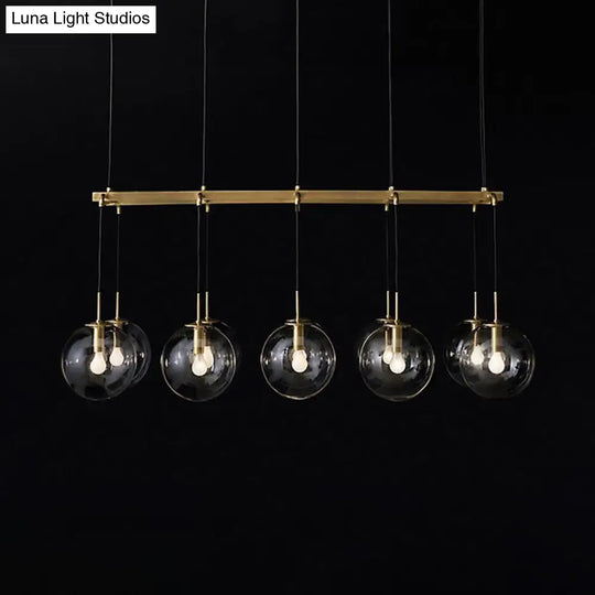Industrial Smoke Glass Island Lighting 6/8/10-Light Nickel/Bronze Led Pendant Fixture 10 / Bronze