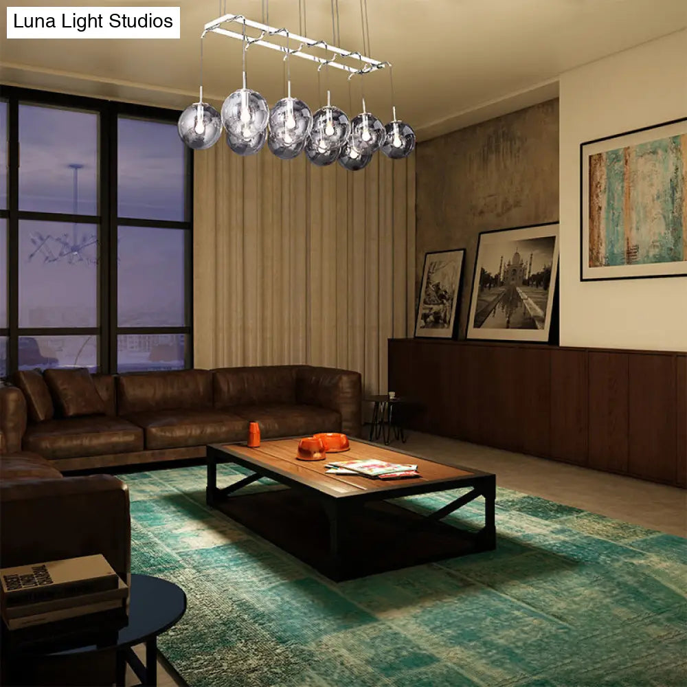 Industrial Smoke Glass Island Lighting 6/8/10-Light Nickel/Bronze Led Pendant Fixture