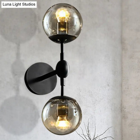 Industrial Smoked Glass Globe Wall Light - Dining Room Fixture (2/3 Light) Black Sconce Lamp