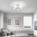 Industrial Star Shaped Metal 5-Bulb Light Fixture In Black/White With Cage For Living Room. White