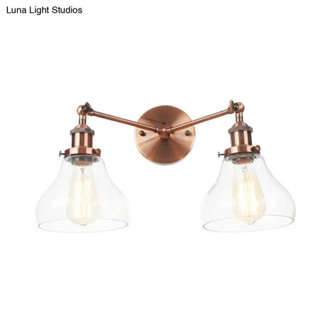 Industrial Style 2-Light Wall Sconce Lamp - Clear Glass With Black/Brass/Bronze Finish
