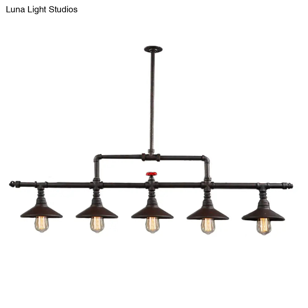 Industrial Style 3/5-Head Pendant Lighting With Cone Shade And Red Valve In Rust Finish 5 /