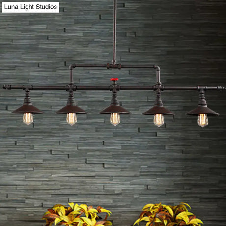 Industrial Style 3/5-Head Pendant Lighting With Cone Shade And Red Valve In Rust Finish