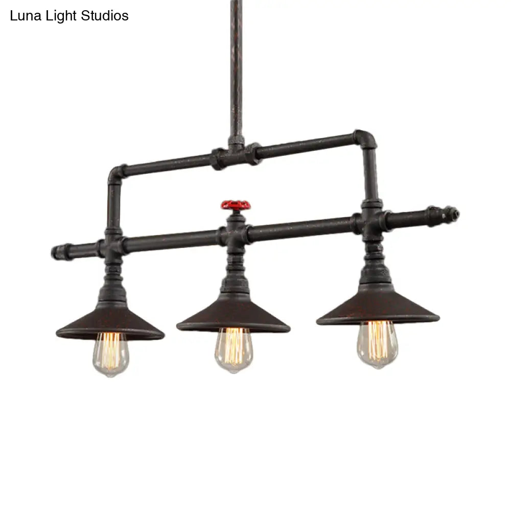 Industrial Style 3/5-Head Pendant Lighting With Cone Shade And Red Valve In Rust Finish 3 /