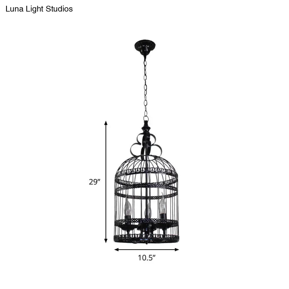 Bird Cage Hanging Light With Candle: Creative Industrial Style Chandelier For Bedroom - 3/6 Bulbs