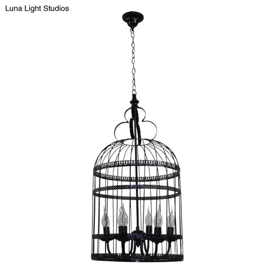 Bird Cage Hanging Light With Candle: Creative Industrial Style Chandelier For Bedroom - 3/6 Bulbs
