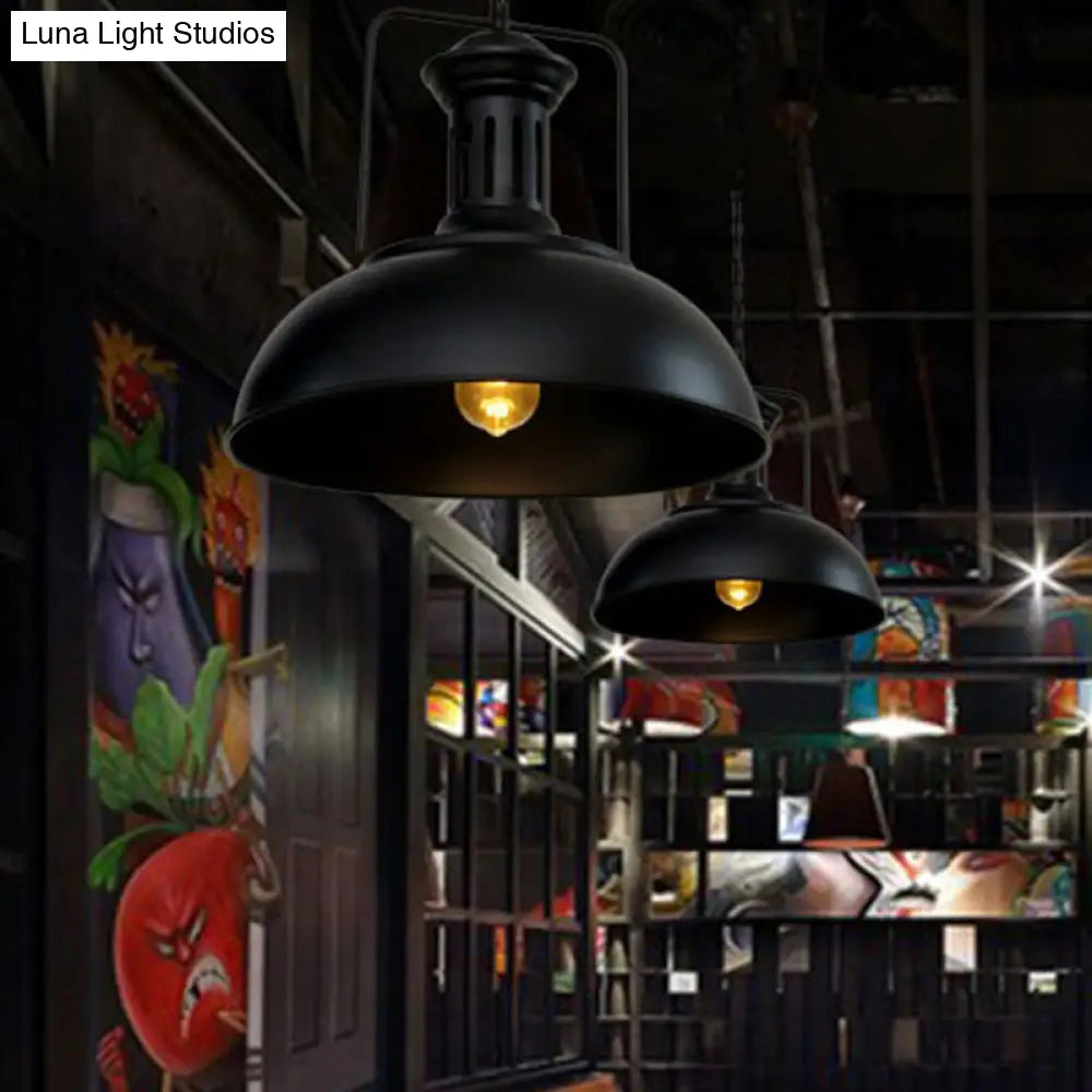 Industrial-Style Black Iron Pendant Lamp For Restaurants: 1-Light Bowl/Cage/Barn Design / C