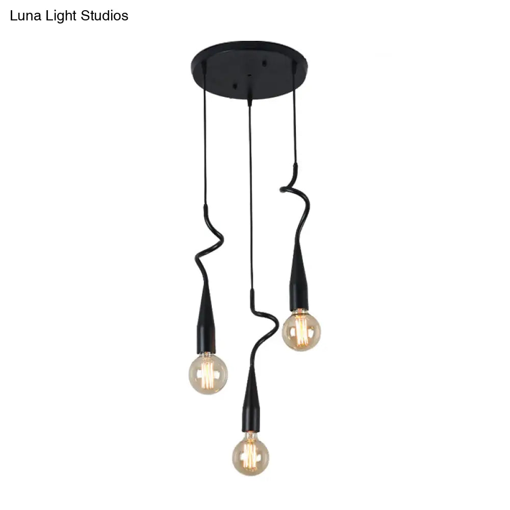 10-Head Industrial Style Black Iron Multi Light Pendant Lamp With Cascading Design And Open Bulb