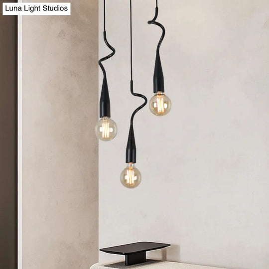 10-Head Industrial Style Black Iron Multi Light Pendant Lamp With Cascading Design And Open Bulb