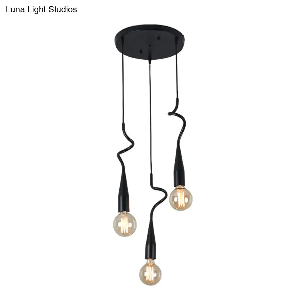 Industrial Style Black Iron Pendant Lamp With Cascading Open Bulb Design - 3 To 10 Heads