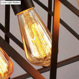 Industrial Style Black Ironwork Pendant Light For Bar - Rectangular Island Design