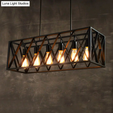 Industrial Style Black Ironwork Pendant Light For Bar - Rectangular Island Design