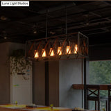 Industrial Style Black Ironwork Pendant Light For Bar - Rectangular Island Design