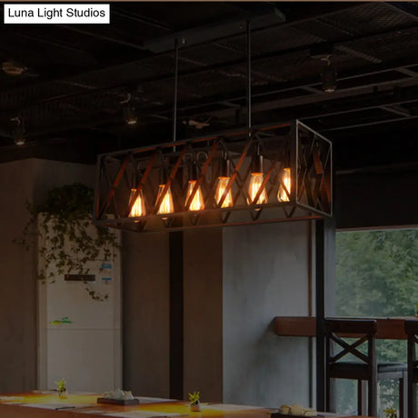 Industrial Style Black Ironwork Pendant Light For Bar - Rectangular Island Design