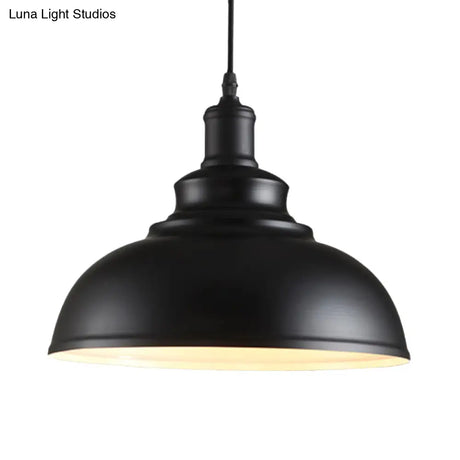 Industrial Style Black Metal Bowl Suspension Light With 1-Bulb - Ideal For Dining Room