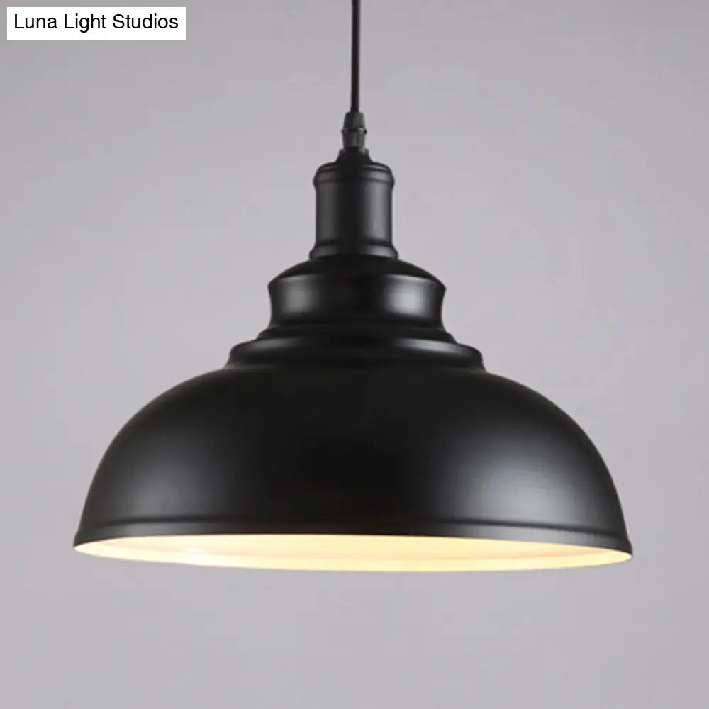 Industrial Style Black Metal Bowl Suspension Light With 1-Bulb - Ideal For Dining Room