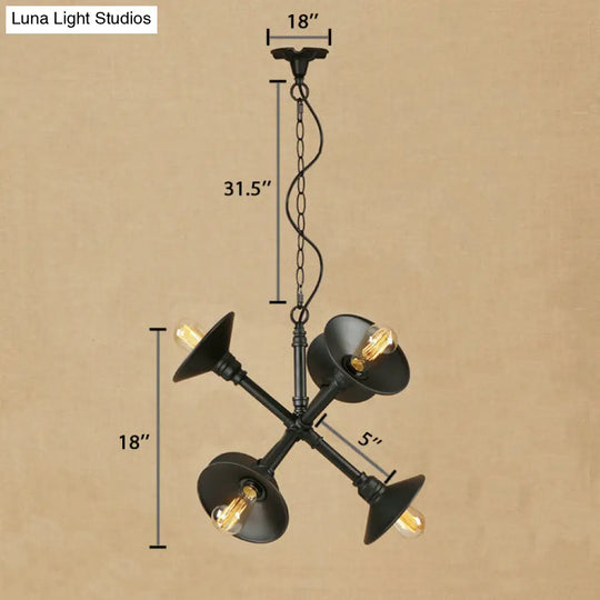 Industrial Style Black Metal Chandelier With 6-Light Flared Hanging Design - Perfect For Bars