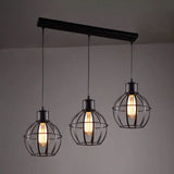 Industrial Style Black Pendant Light With 3 Bulbs Wire Globe Shade - Ideal For Dining Room / Linear