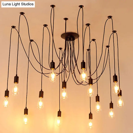 Industrial Style Black Spider Shape Pendant Lamp With Multi Light Edison Bulb - Perfect For Living