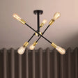 Industrial Style Black Starburst Iron Chandelier Pendant Light With 6 Open Bulb Heads