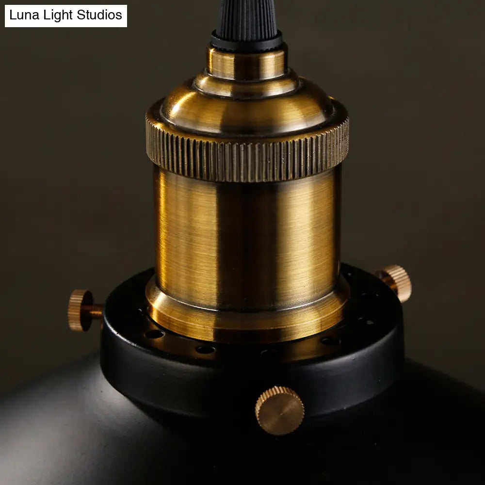 Industrial Style Black Vintage Hanging Light Fixture With Metal Saucer Shade And Brass Lamp Socket -