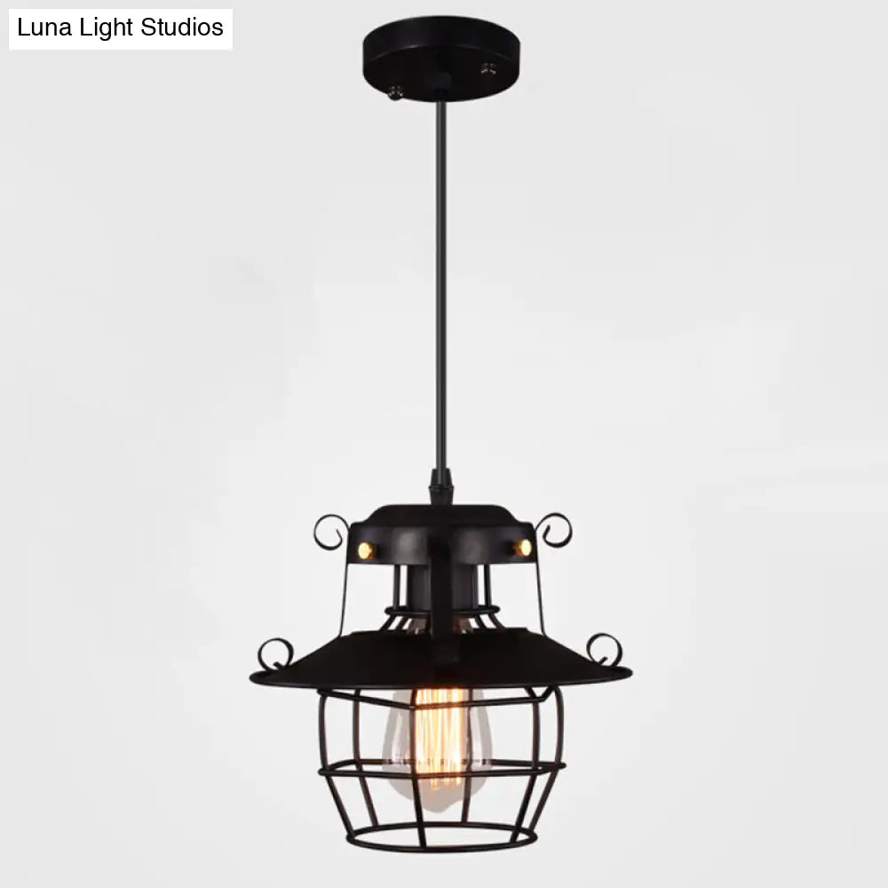 Industrial Style Black Wrought Iron Pendant Light With Adjustable Cord - 1-Light Hanging Ceiling