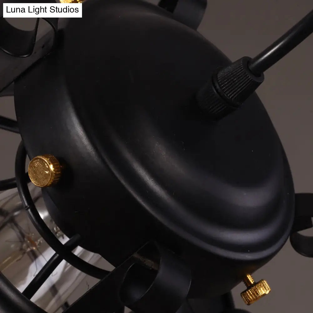 Industrial Style Black Wrought Iron Pendant Light With Adjustable Cord - 1-Light Hanging Ceiling