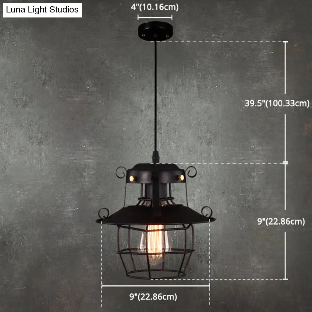Industrial Style Black Wrought Iron Pendant Light With Adjustable Cord - 1-Light Hanging Ceiling
