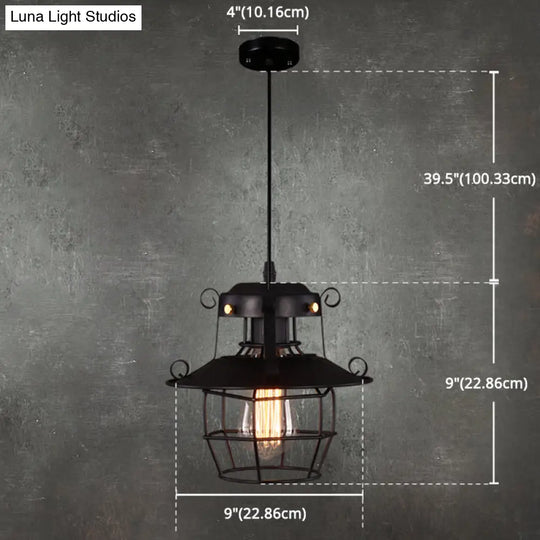 Industrial Style Black Wrought Iron Pendant Light With Adjustable Cord - 1-Light Hanging Ceiling