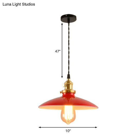 Industrial Style Bowl Pendant Lamp 10’/12.5’ Wide - 1 Light Metal Hanging In Black/White/Red