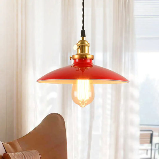 Industrial Style Bowl Pendant Lamp 10’/12.5’ Wide - 1 Light Metal Hanging In Black/White/Red