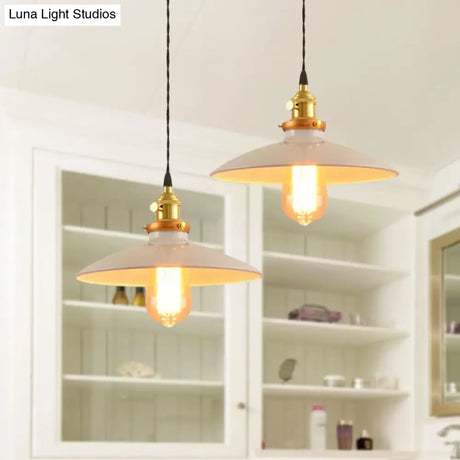 Industrial Style Bowl Pendant Lamp 10’/12.5’ Wide - 1 Light Metal Hanging In Black/White/Red