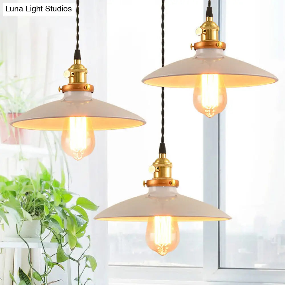 Modern Industrial Bowl Pendant Lamp - 10/12.5 Wide Black/White/Red 1 Light Metal Hanging Perfect For