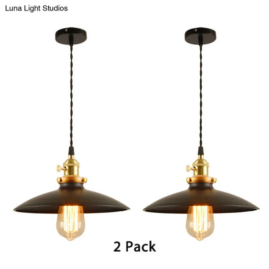 Modern Industrial Bowl Pendant Lamp - 10/12.5 Wide Black/White/Red 1 Light Metal Hanging Perfect For