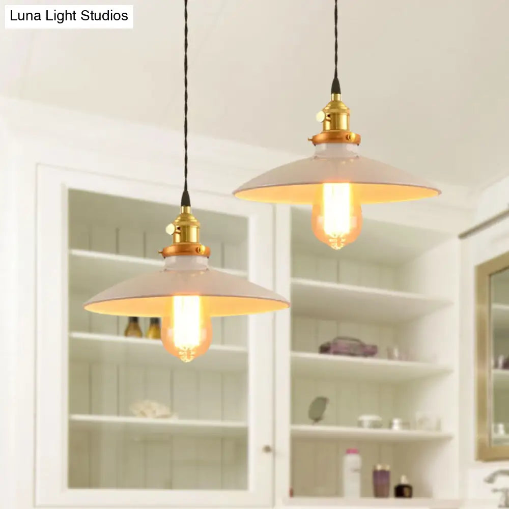 Industrial Style Bowl Pendant Lamp 10’/12.5’ Wide - 1 Light Metal Hanging In Black/White/Red
