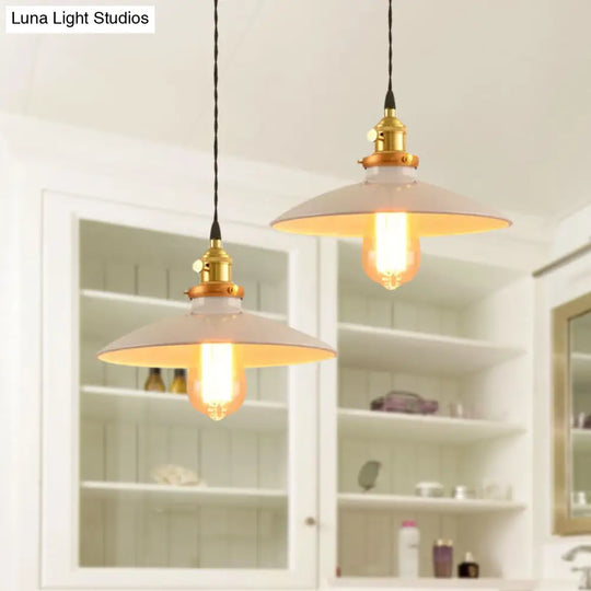 Industrial Style Bowl Pendant Lamp 10’/12.5’ Wide - 1 Light Metal Hanging In Black/White/Red