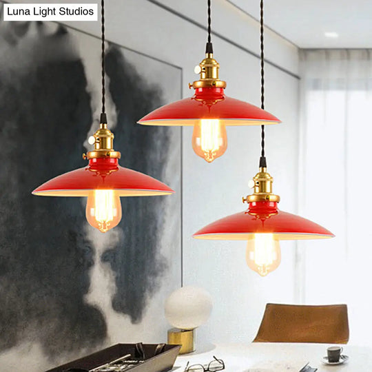 Modern Industrial Bowl Pendant Lamp - 10/12.5 Wide Black/White/Red 1 Light Metal Hanging Perfect For