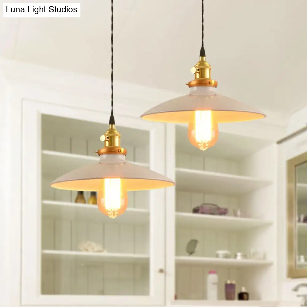 Modern Industrial Bowl Pendant Lamp - 10/12.5 Wide Black/White/Red 1 Light Metal Hanging Perfect For