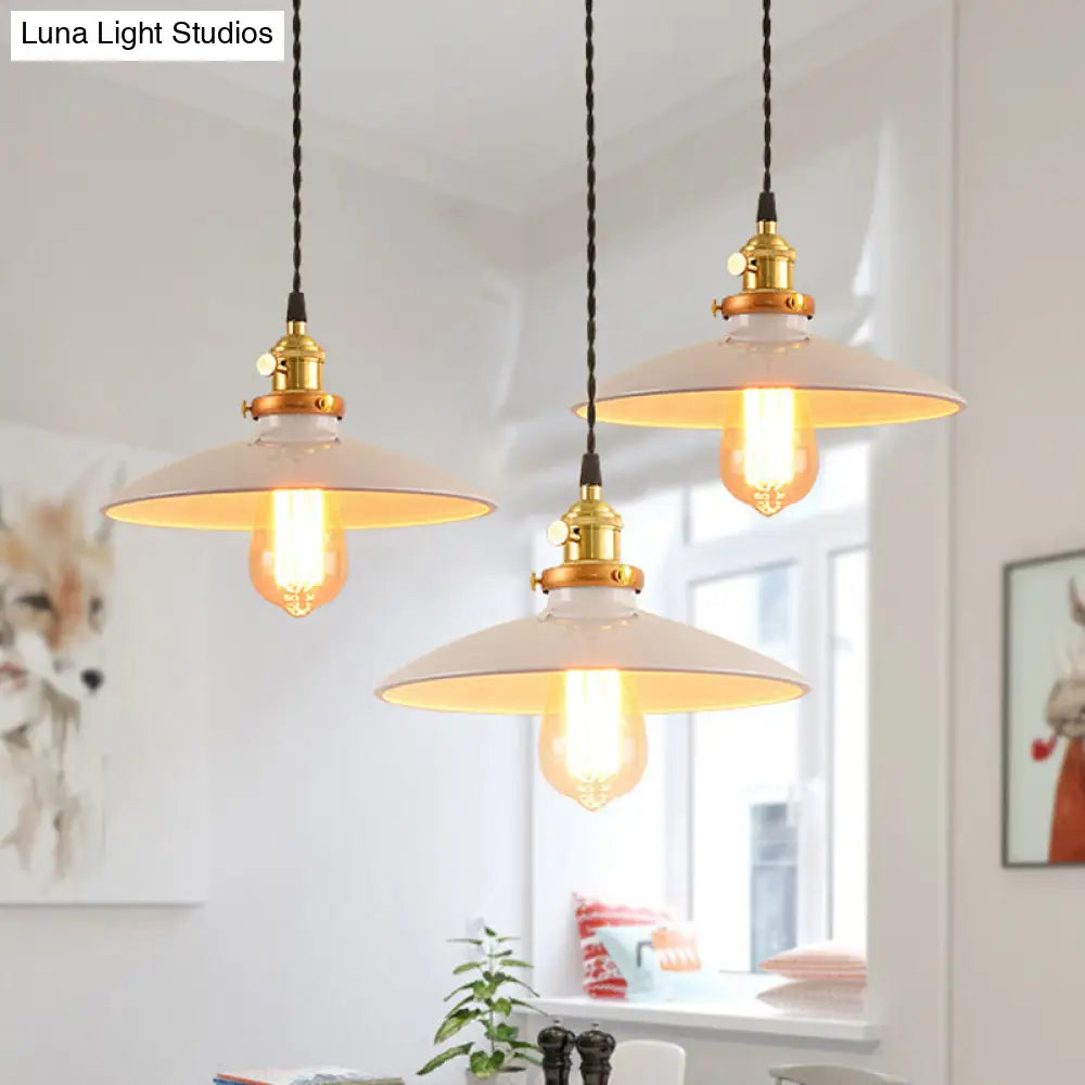 Modern Industrial Bowl Pendant Lamp - 10/12.5 Wide Black/White/Red 1 Light Metal Hanging Perfect For