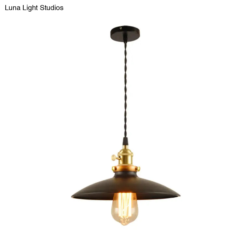 Modern Industrial Bowl Pendant Lamp - 10/12.5 Wide Black/White/Red 1 Light Metal Hanging Perfect For