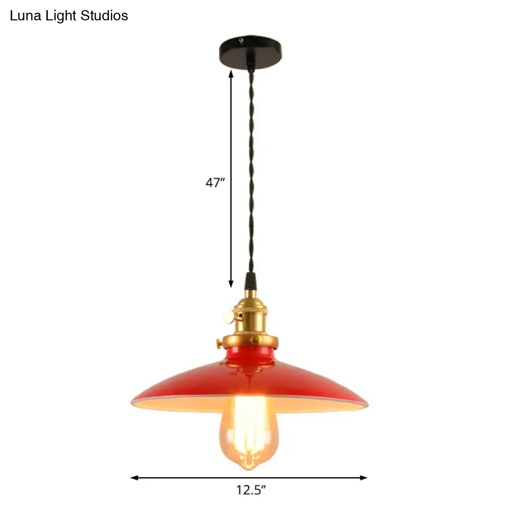 Modern Industrial Bowl Pendant Lamp - 10/12.5 Wide Black/White/Red 1 Light Metal Hanging Perfect For