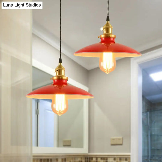 Industrial Style Bowl Pendant Lamp 10’/12.5’ Wide - 1 Light Metal Hanging In Black/White/Red