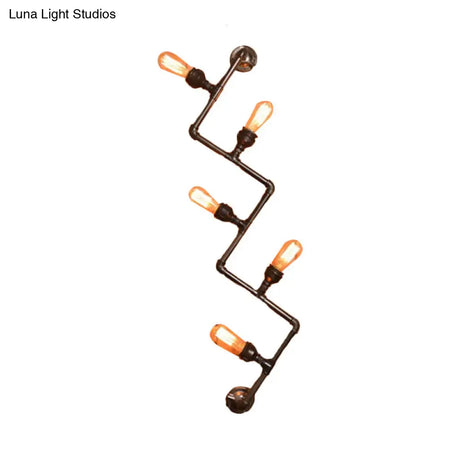 Industrial Style Bronze Wall Sconce With Wavy Design - Metallic Pipe Finish 2/5 Bulbs Perfect For