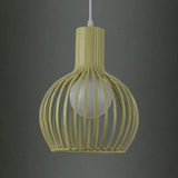 Industrial Style Metal Hanging Lamp For Dining Room - Dome Caged Ceiling Light In White/Beige 1 Bulb