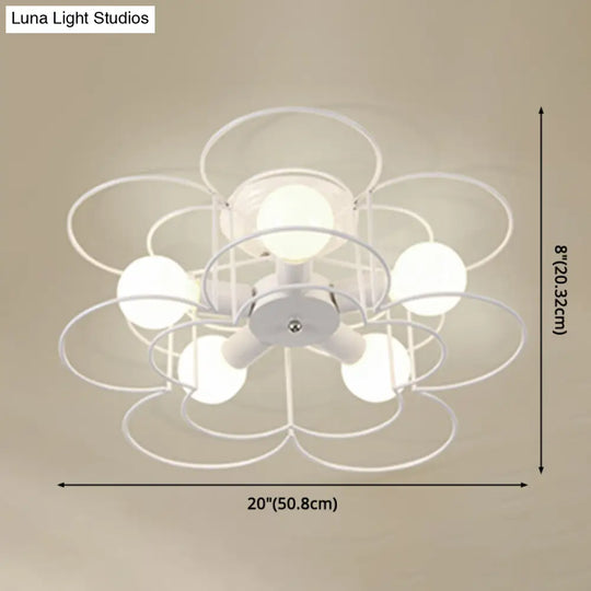 Industrial Style Ceiling Light: 5-Bulb Flush Mount Fixture With Iron Frame Lampshade - Dining Room